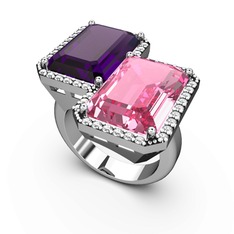 Avis Yüzük - Ametist, pembe kuvars ve swarovski 8 ayar beyaz altın yüzük #1y5wk7o