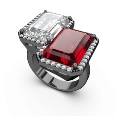 Avis Yüzük - Beyaz zirkon, garnet ve swarovski 925 ayar siyah rodyum kaplama gümüş yüzük #1y6q72l