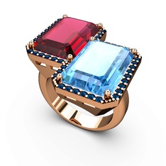 Avis Yüzük - Rodolit garnet, akuamarin ve lab safir 14 ayar rose altın yüzük #1yb57pt