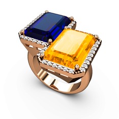 Avis Yüzük - Lab safir, sitrin ve swarovski 925 ayar rose altın kaplama gümüş yüzük #1ycmxy3