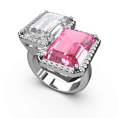 Avis Yüzük - Beyaz zirkon, pembe kuvars ve swarovski 18 ayar beyaz altın yüzük #1ycxby8