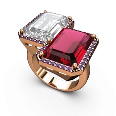 Beyaz zirkon, rodolit garnet ve ametist 18 ayar rose altın yüzük