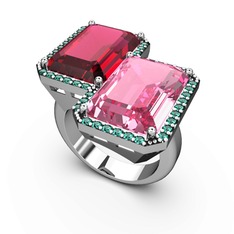 Rodolit garnet, pembe kuvars ve yeşil kuvars 8 ayar beyaz altın yüzük