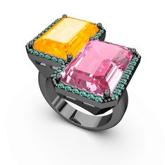 Avis Yüzük - Sitrin, pembe kuvars ve yeşil kuvars 925 ayar siyah rodyum kaplama gümüş yüzük #2m6ao7