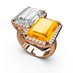 Avis Yüzük - Beyaz zirkon, sitrin ve swarovski 18 ayar rose altın yüzük #2rxd4b