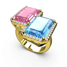 Avis Yüzük - Pembe kuvars, akuamarin ve swarovski 14 ayar altın yüzük #2xhcmw