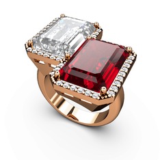 Avis Yüzük - Beyaz zirkon, garnet ve swarovski 18 ayar rose altın yüzük #3g0lck