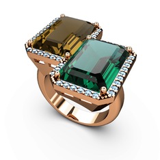 Avis Yüzük - Dumanlı kuvars, yeşil kuvars ve akuamarin 18 ayar rose altın yüzük #3it1dh