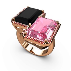 Avis Yüzük - Siyah zirkon, pembe kuvars ve garnet 14 ayar rose altın yüzük #41gs56