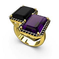 Avis Yüzük - Siyah zirkon ve ametist 8 ayar altın yüzük #436klk