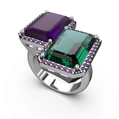 Avis Yüzük - Ametist ve yeşil kuvars 8 ayar beyaz altın yüzük #44s1mi