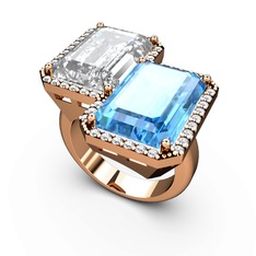 Avis Yüzük - Beyaz zirkon, akuamarin ve swarovski 18 ayar rose altın yüzük #45w46m