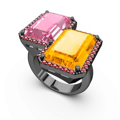Avis Yüzük - Pembe kuvars, sitrin ve garnet 925 ayar siyah rodyum kaplama gümüş yüzük #4edple