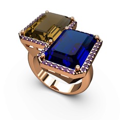 Avis Yüzük - Dumanlı kuvars, lab safir ve ametist 14 ayar rose altın yüzük #4mwigq