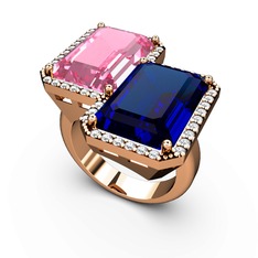 Pembe kuvars, lab safir ve swarovski 8 ayar rose altın yüzük