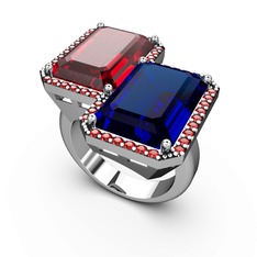 Garnet ve lab safir 18 ayar beyaz altın yüzük