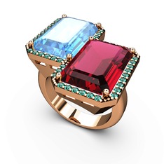 Avis Yüzük - Akuamarin, rodolit garnet ve yeşil kuvars 14 ayar rose altın yüzük #4voayq