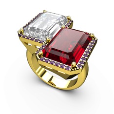 Avis Yüzük - Beyaz zirkon, garnet ve ametist 18 ayar altın yüzük #4xh4uz