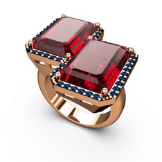 Garnet ve lab safir 14 ayar rose altın yüzük