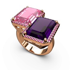 Avis Yüzük - Pembe kuvars, ametist ve rodolit garnet 18 ayar rose altın yüzük #61mex9