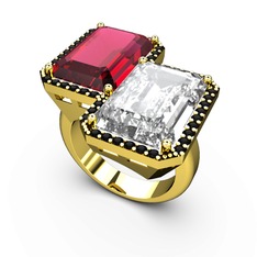 Rodolit garnet, beyaz zirkon ve siyah zirkon 8 ayar altın yüzük