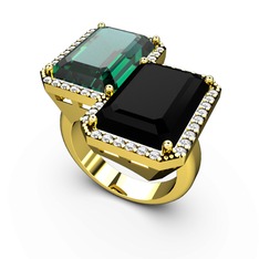 Yeşil kuvars, siyah zirkon ve swarovski 18 ayar altın yüzük