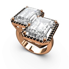 Avis Yüzük - Beyaz zirkon ve siyah zirkon 18 ayar rose altın yüzük #6duth3