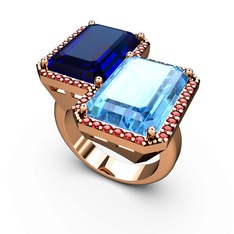 Lab safir, akuamarin ve garnet 18 ayar rose altın yüzük