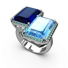 Avis Yüzük - Lab safir, akuamarin ve yeşil kuvars 18 ayar beyaz altın yüzük #6xkmyd