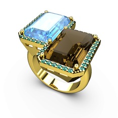 Avis Yüzük - Akuamarin, dumanlı kuvars ve yeşil kuvars 8 ayar altın yüzük #7a09wj