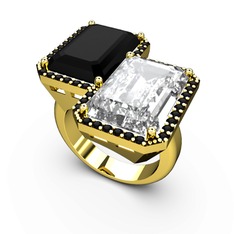 Avis Yüzük - Siyah zirkon ve beyaz zirkon 18 ayar altın yüzük #7kp62
