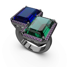 Avis Yüzük - Lab safir, yeşil kuvars ve ametist 925 ayar siyah rodyum kaplama gümüş yüzük #8s2pg9