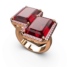 Avis Yüzük - Garnet ve pembe kuvars 14 ayar rose altın yüzük #9rm7vn