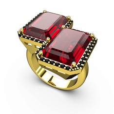 Garnet ve siyah zirkon 8 ayar altın yüzük