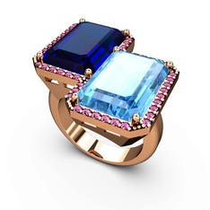 Avis Yüzük - Lab safir, akuamarin ve rodolit garnet 18 ayar rose altın yüzük #acxa96