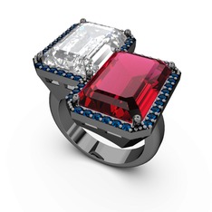 Avis Yüzük - Beyaz zirkon, rodolit garnet ve lab safir 925 ayar siyah rodyum kaplama gümüş yüzük #agg8pf