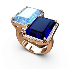 Avis Yüzük - Akuamarin, lab safir ve swarovski 14 ayar rose altın yüzük #aqoal