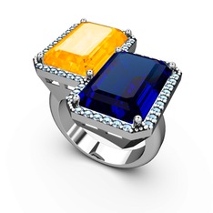 Sitrin, lab safir ve akuamarin 8 ayar beyaz altın yüzük