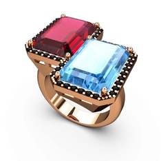 Avis Yüzük - Rodolit garnet, akuamarin ve siyah zirkon 18 ayar rose altın yüzük #avesx8