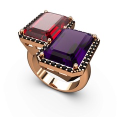 Avis Yüzük - Garnet, ametist ve siyah zirkon 18 ayar rose altın yüzük #axd0te