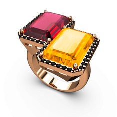 Avis Yüzük - Rodolit garnet, sitrin ve siyah zirkon 18 ayar rose altın yüzük #b2oppn