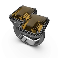 Avis Yüzük - Dumanlı kuvars ve siyah zirkon 925 ayar siyah rodyum kaplama gümüş yüzük #b37nxx