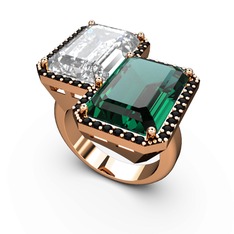 Avis Yüzük - Beyaz zirkon, yeşil kuvars ve siyah zirkon 18 ayar rose altın yüzük #bbrebq