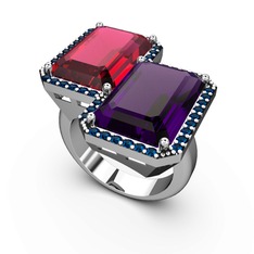Avis Yüzük - Rodolit garnet, ametist ve lab safir 8 ayar beyaz altın yüzük #bc8z4e