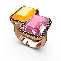 Avis Yüzük - Sitrin, pembe kuvars ve siyah zirkon 925 ayar rose altın kaplama gümüş yüzük #bdgpgn