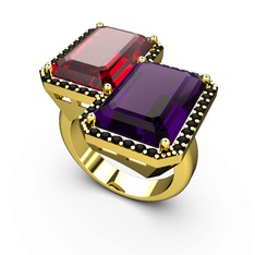 Garnet, ametist ve siyah zirkon 8 ayar altın yüzük