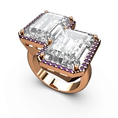 Avis Yüzük - Beyaz zirkon ve ametist 14 ayar rose altın yüzük #byjhj9
