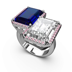 Avis Yüzük - Lab safir, beyaz zirkon ve pembe kuvars 14 ayar beyaz altın yüzük #c3d2kw