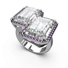 Beyaz zirkon ve ametist 8 ayar beyaz altın yüzük