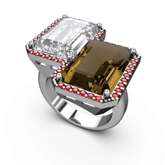 Beyaz zirkon, dumanlı kuvars ve garnet 18 ayar beyaz altın yüzük